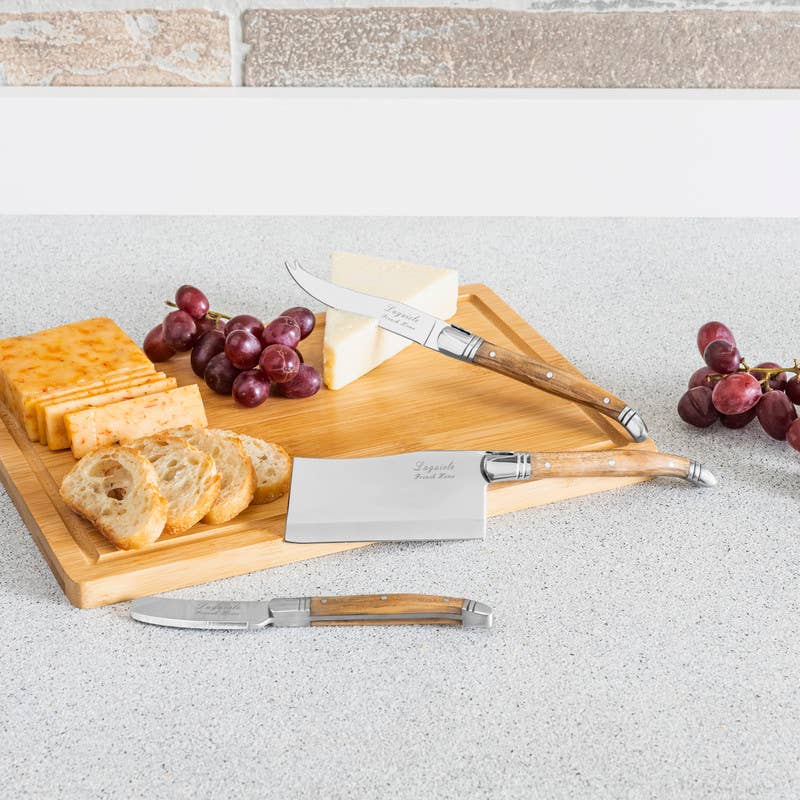 Laguiole Olive Wood Cheese Knives & Bamboo Board