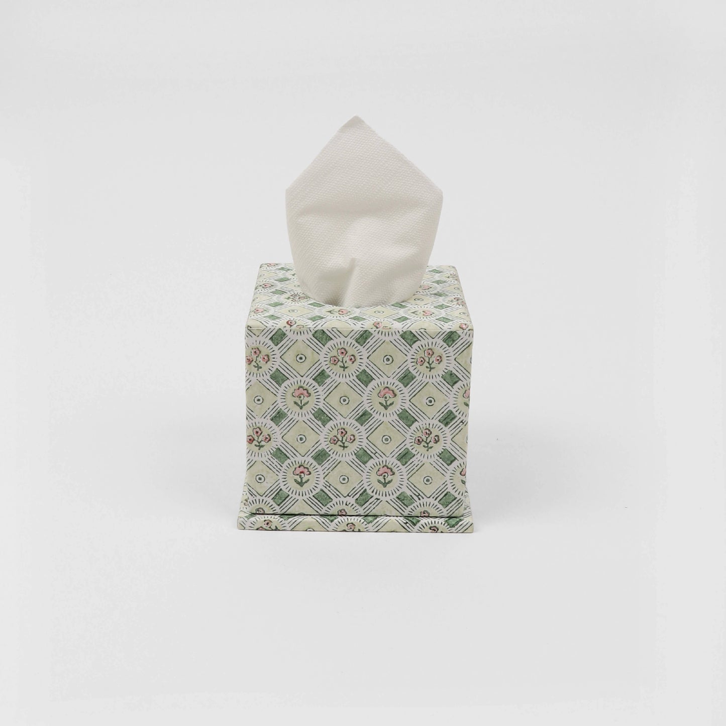 Block Print Tissue Box - Spring Bloom Green