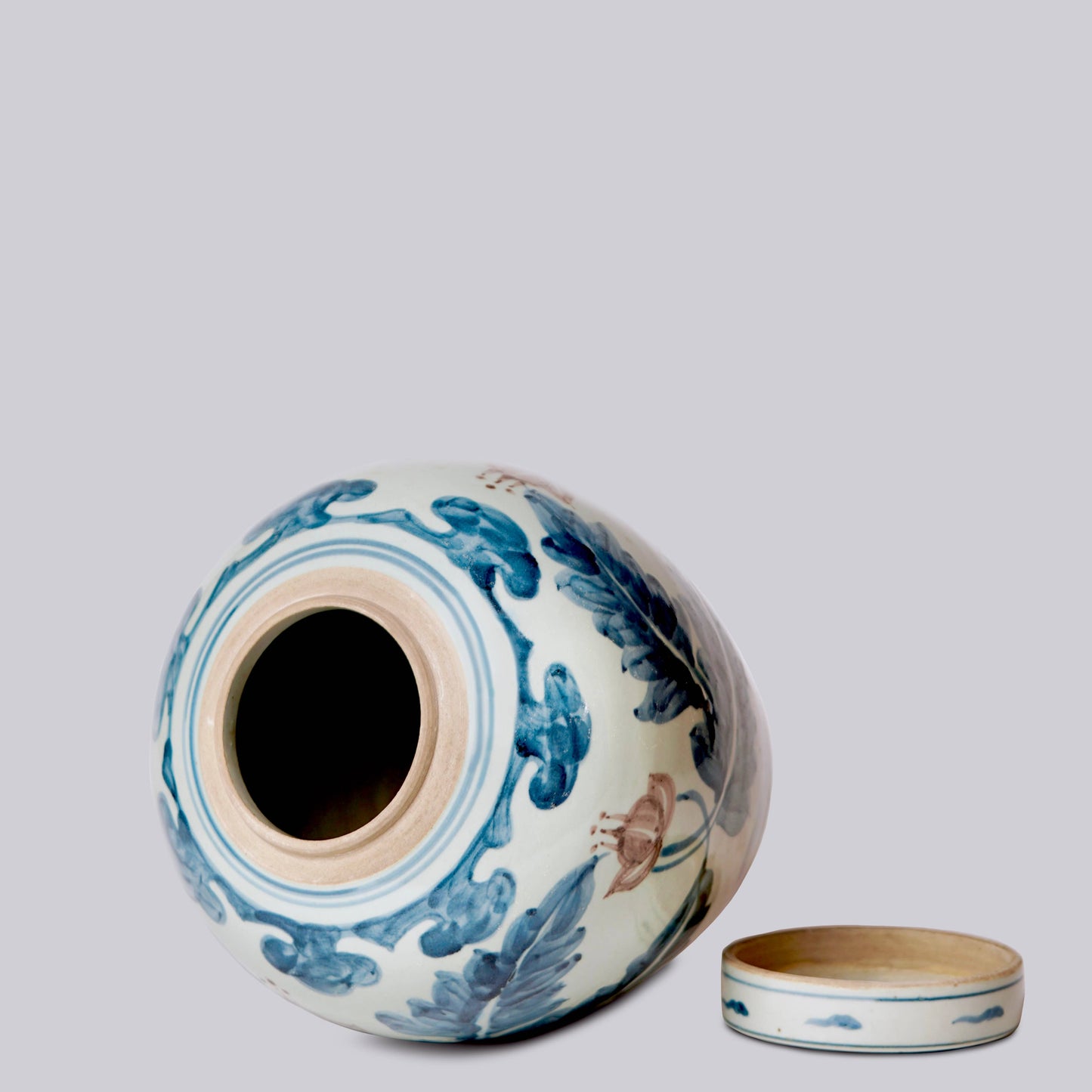 Floral Red, Blue, and White Porcelain Jar