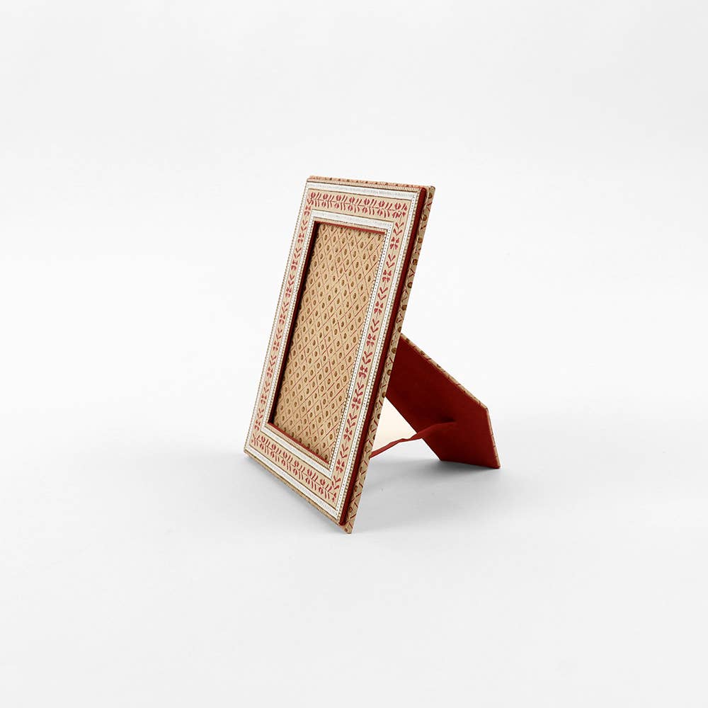 Block Printed Table Top Picture Frame - Floral Stripe Ochre