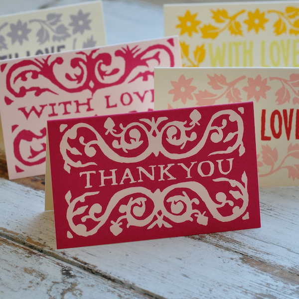 Pack of Arabesque Thank You Gift Cards Pink and Raspberry