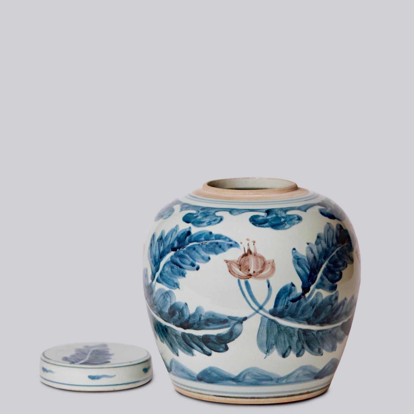 Floral Red, Blue, and White Porcelain Jar