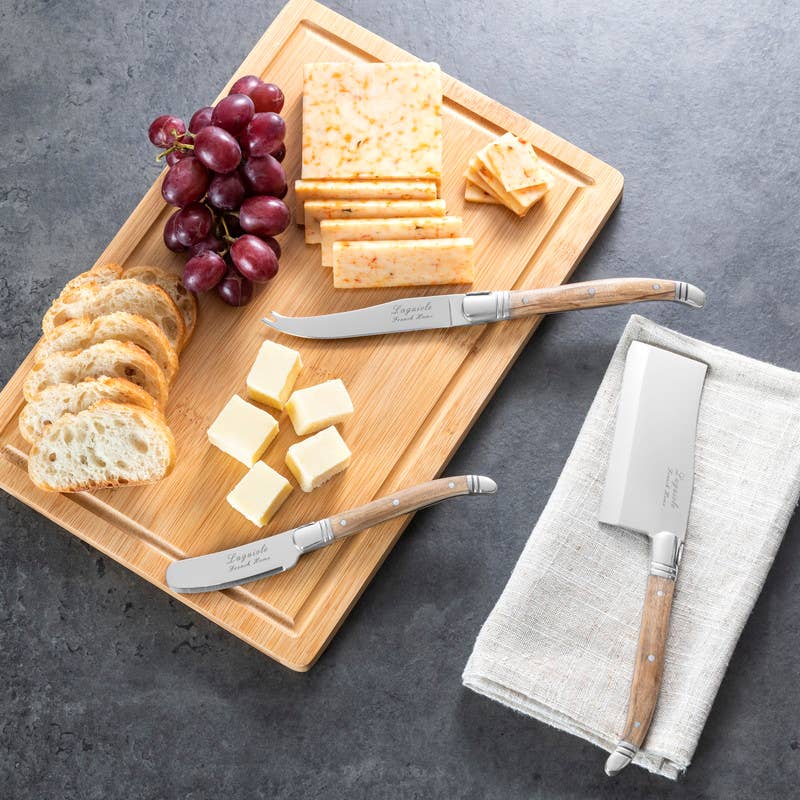 Laguiole Olive Wood Cheese Knives & Bamboo Board
