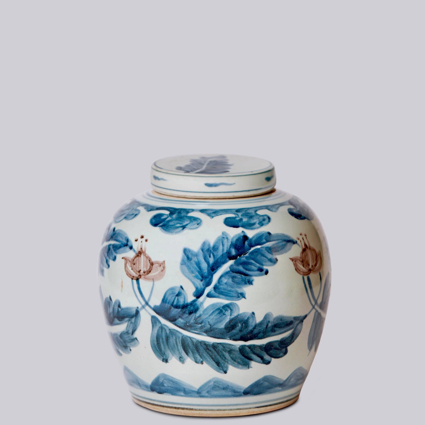 Floral Red, Blue, and White Porcelain Jar