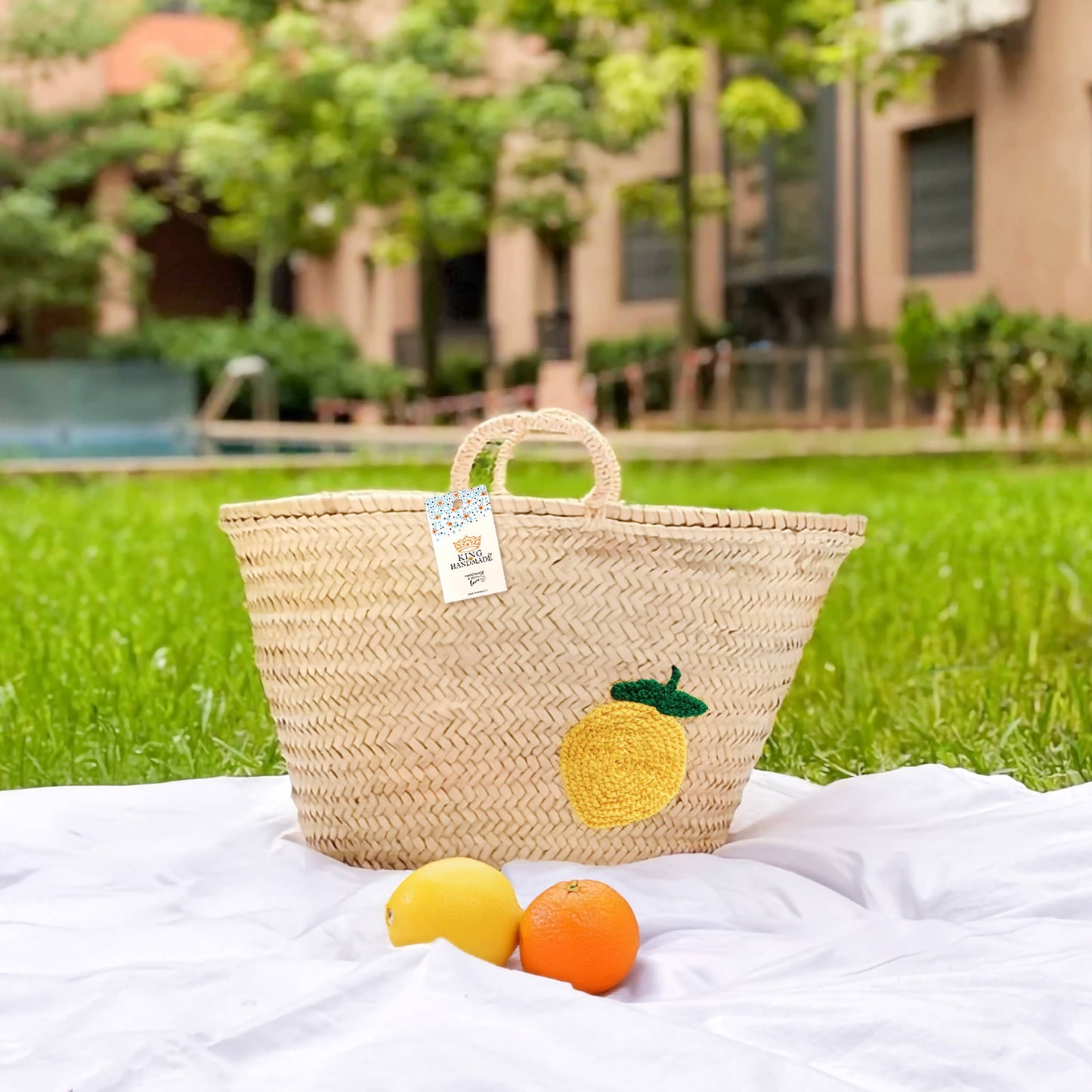 Lemon Straw Basket - Handwoven Summer Basket
