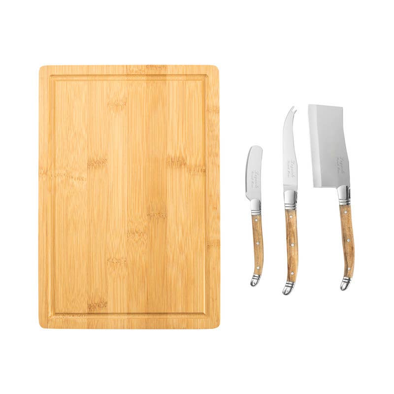 Laguiole Olive Wood Cheese Knives & Bamboo Board