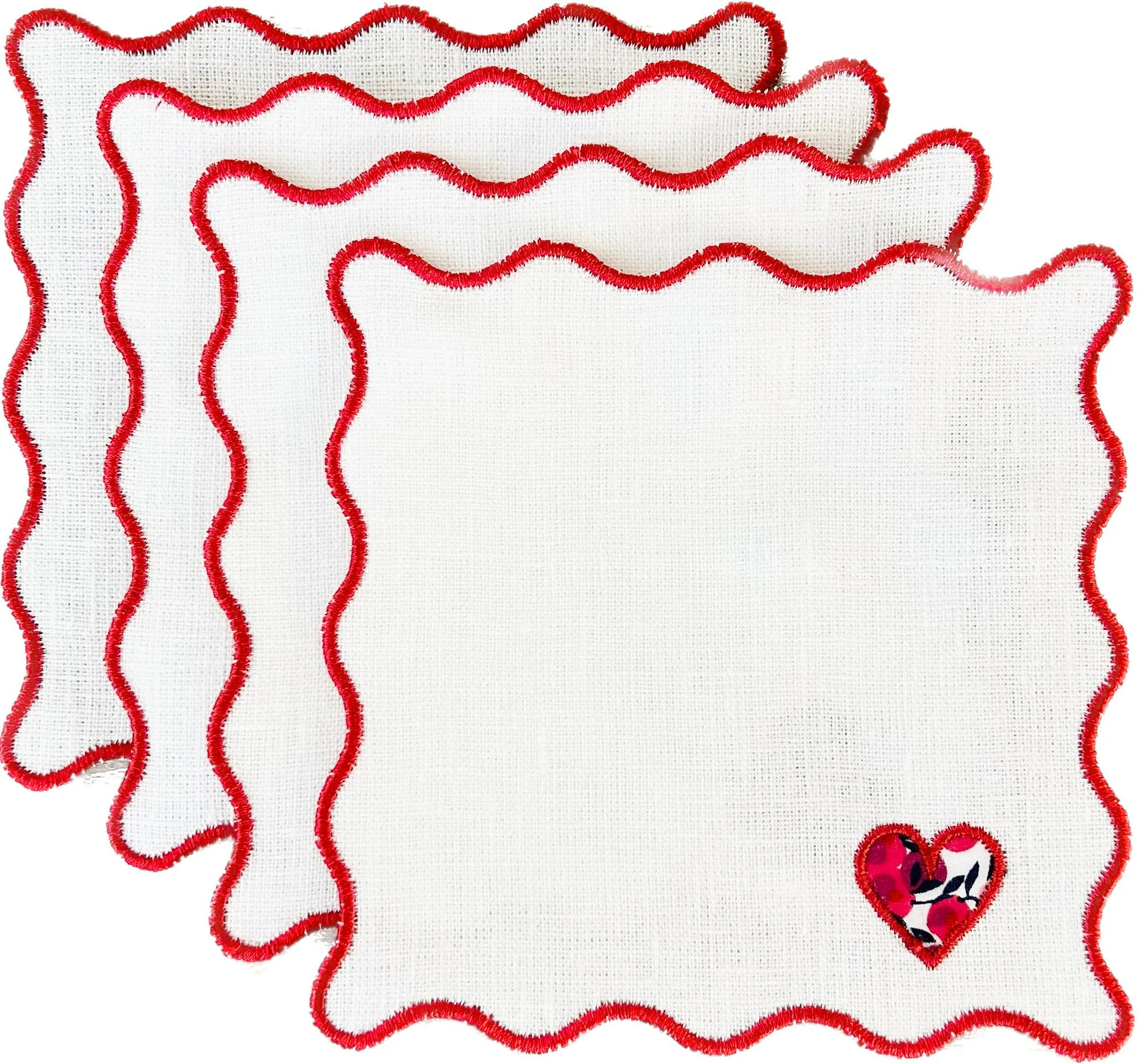 Linen Cocktail Napkins Set: Card Suit Appliqué, Liberty of London Fabric