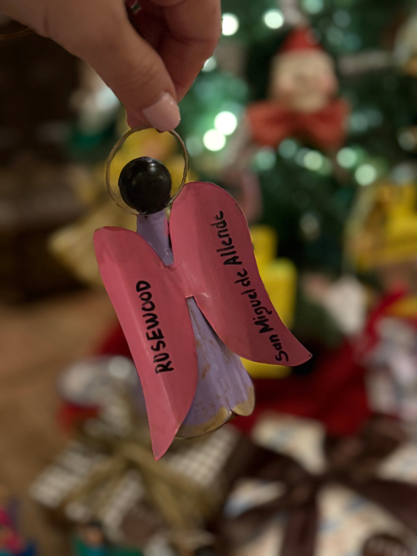 Handmade Angel Ornament on Leather Cording - Purple with Pink