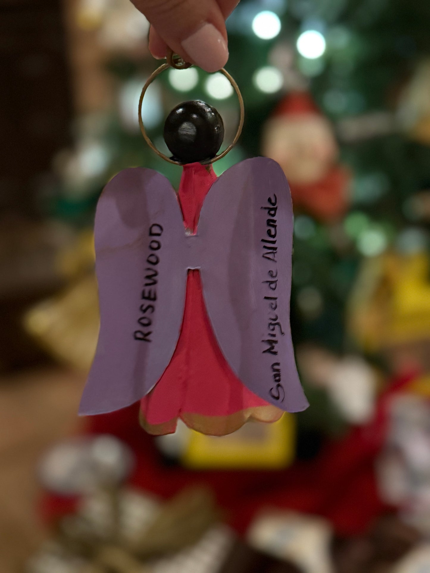 Handmade Angel Ornament on Leather Cording - Pink with Purple