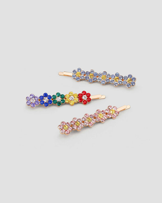 Multi-colored Flowered Gem Hair Pin Set