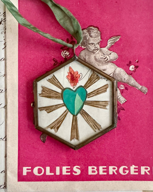 Sacred Heart ~ Art Locket Ornament Vintage Decor Handmade 