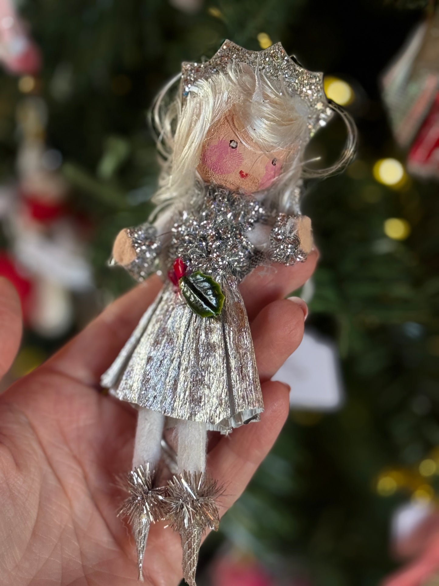 Vintage Holly Girl Ornament