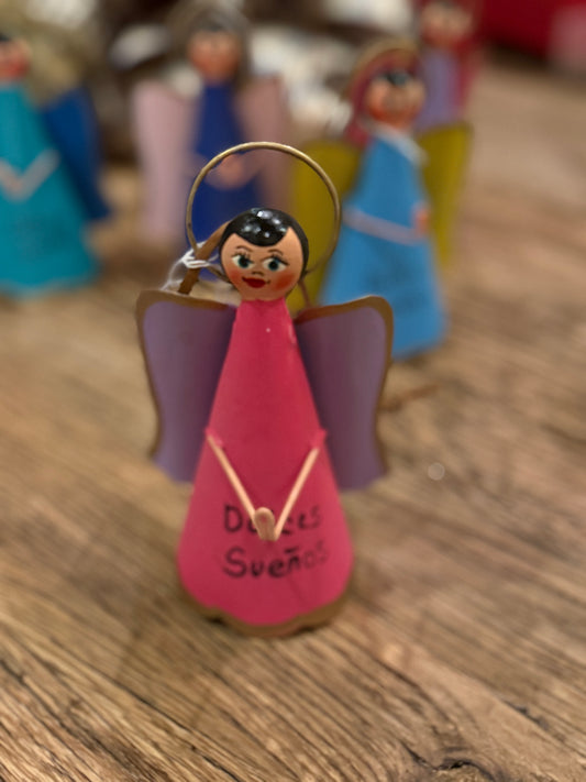 Handmade Angel Ornament on Leather Cording - Pink with Purple