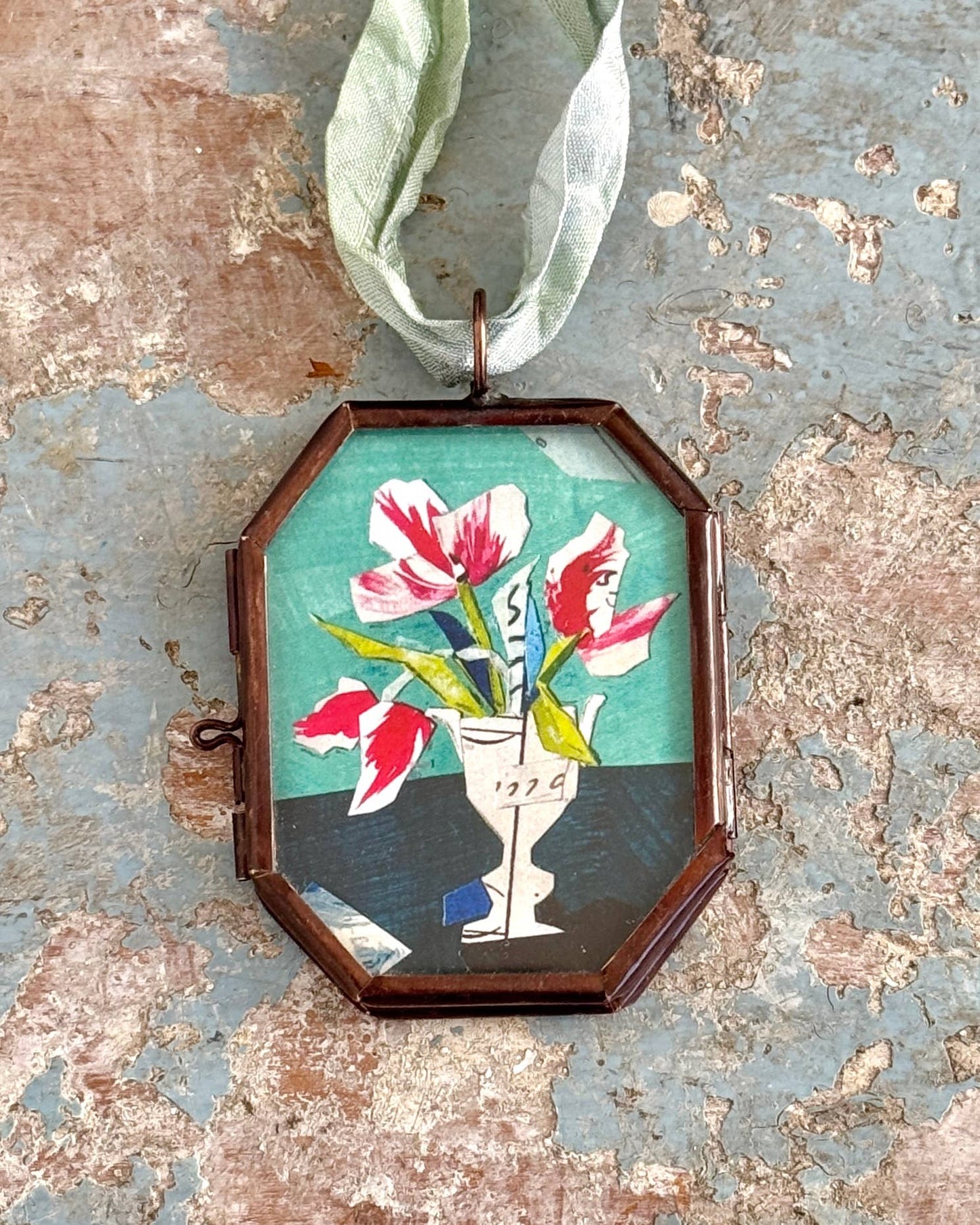 Parrot Tulips ~ Art Locket Ornament Floral Garden Handmade 