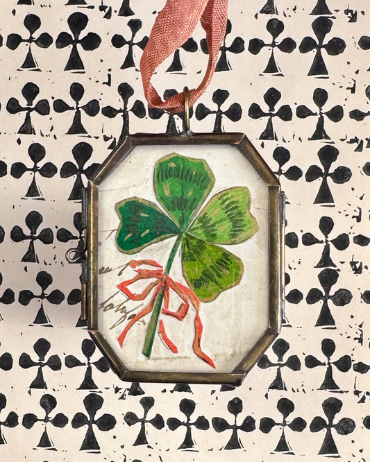 Clover with Bow ~ Art Locket Ornament Garden Handmade 