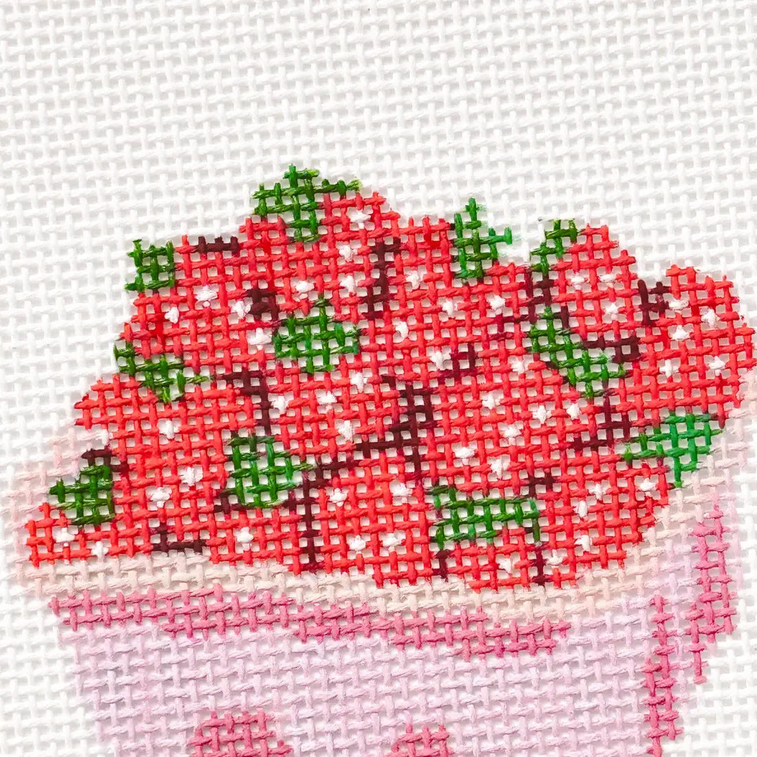 Hand-Painted Strawberry Basket Needlepoint Canvas 3” 18 mesh