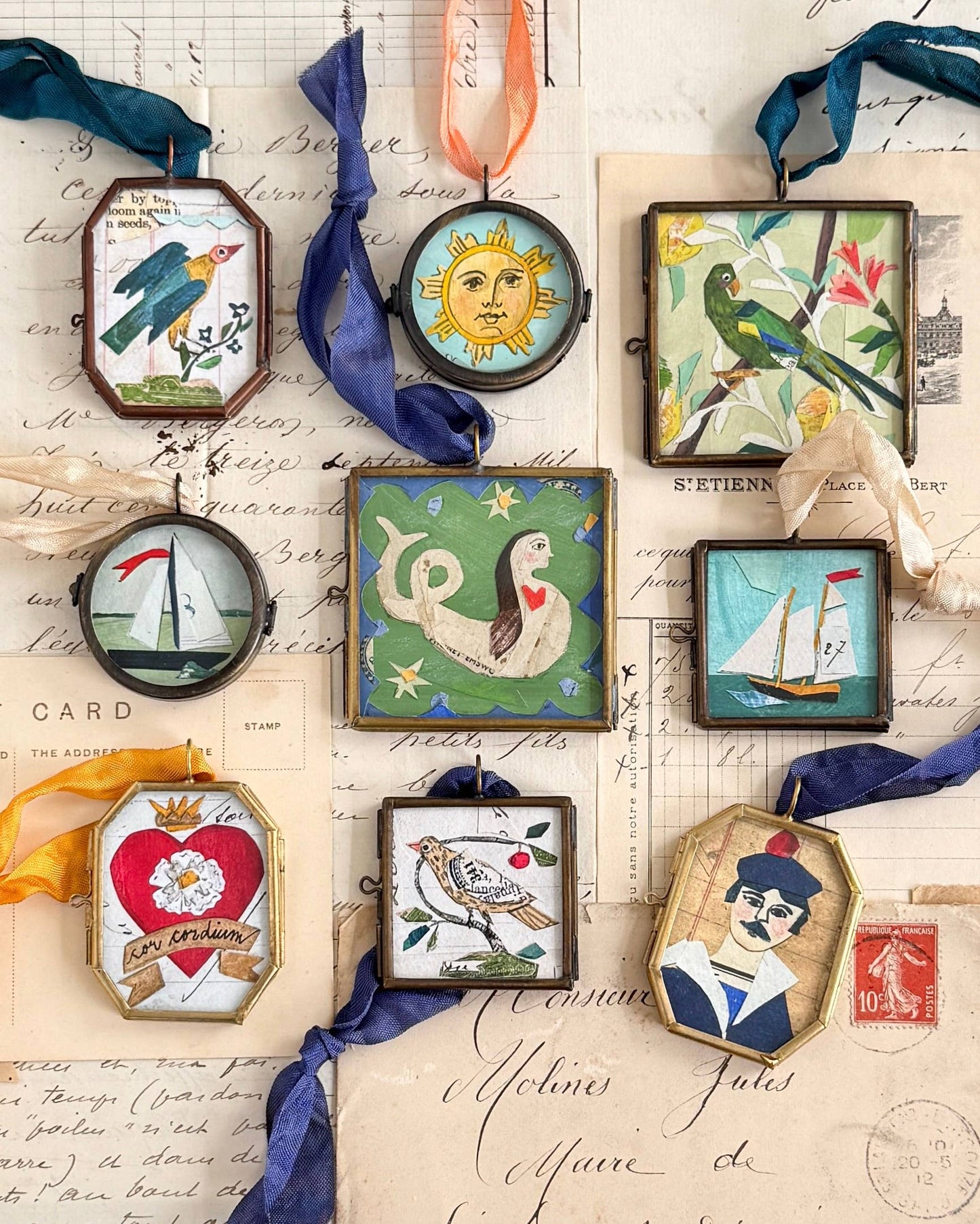 Sail No. 8 ~ Art Locket Ornament Nautical Boat Handmade 