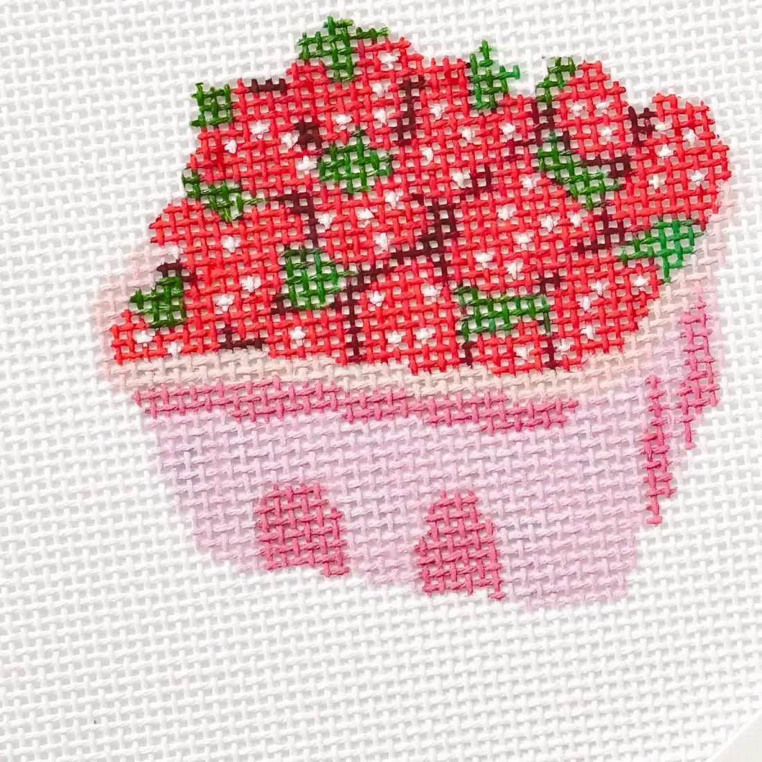Hand-Painted Strawberry Basket Needlepoint Canvas 3” 18 mesh