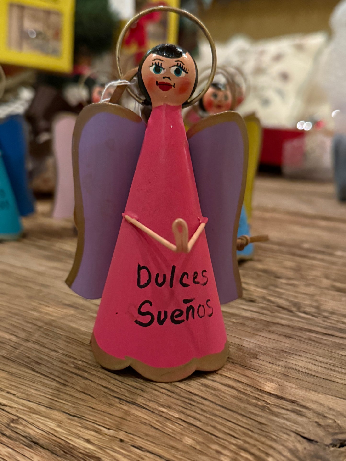 Handmade Angel Ornament on Leather Cording - Pink with Purple