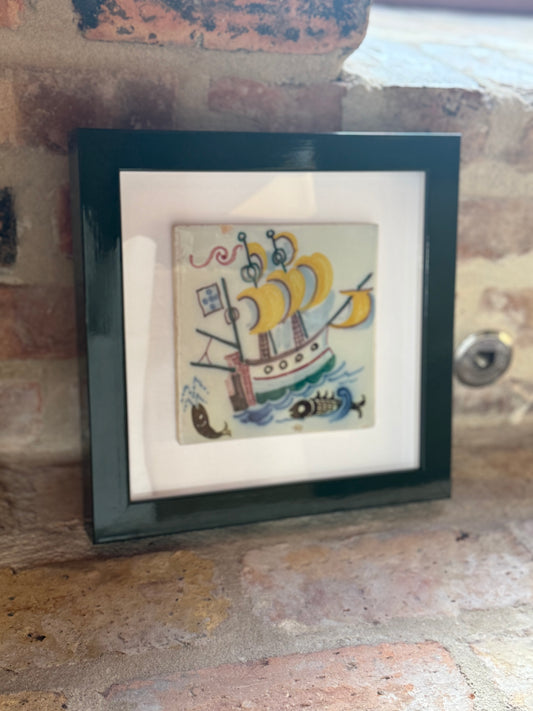 Framed Vintage Ship Tile