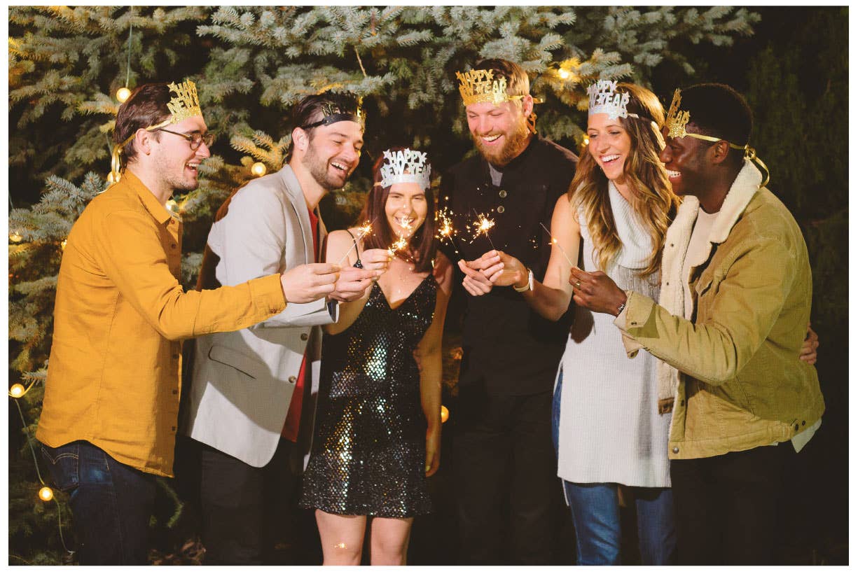 Happy New Year Wearable Crowns with Ribbon Box Set