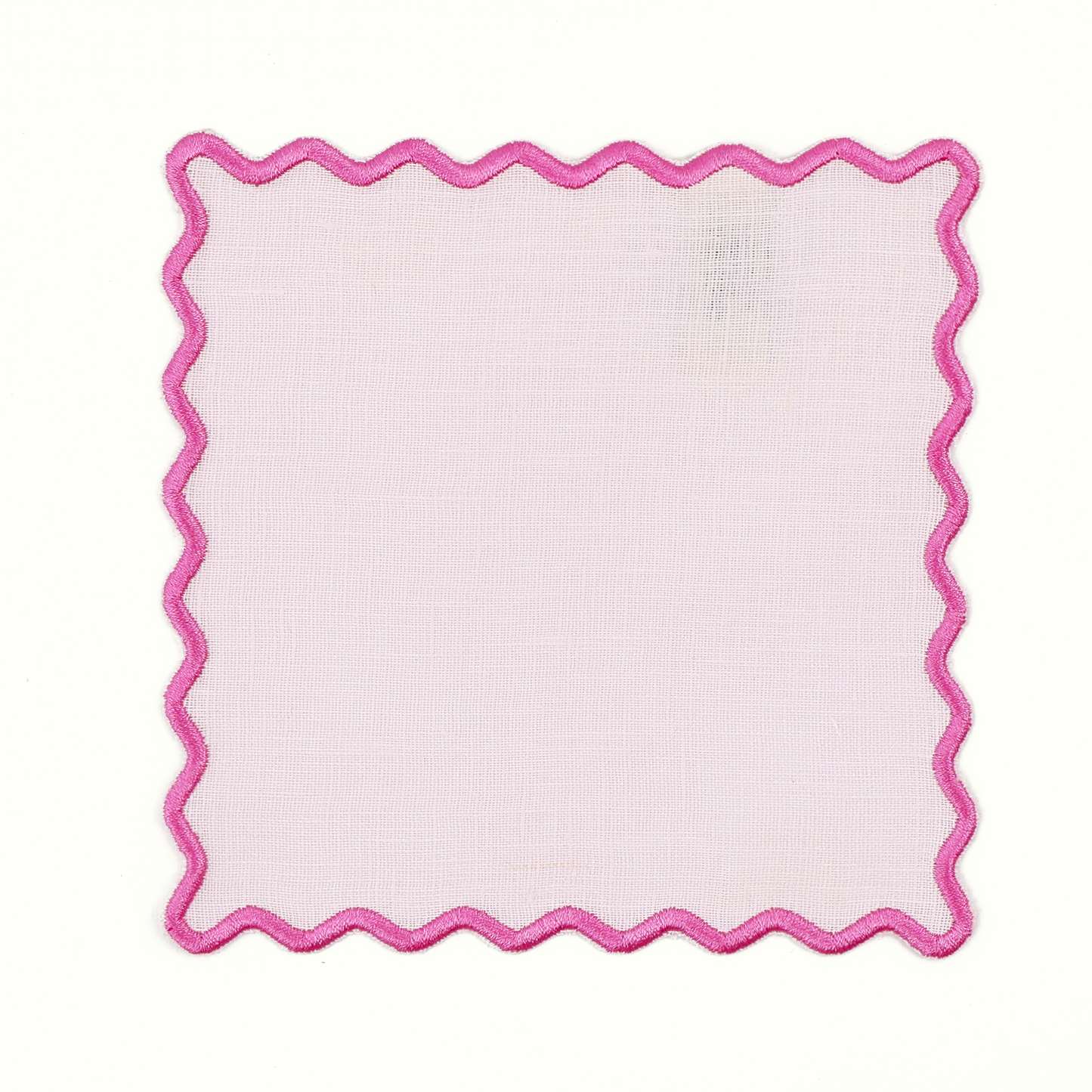 Scalloped Pink Linen Square Cocktail Napkins - Set of 4