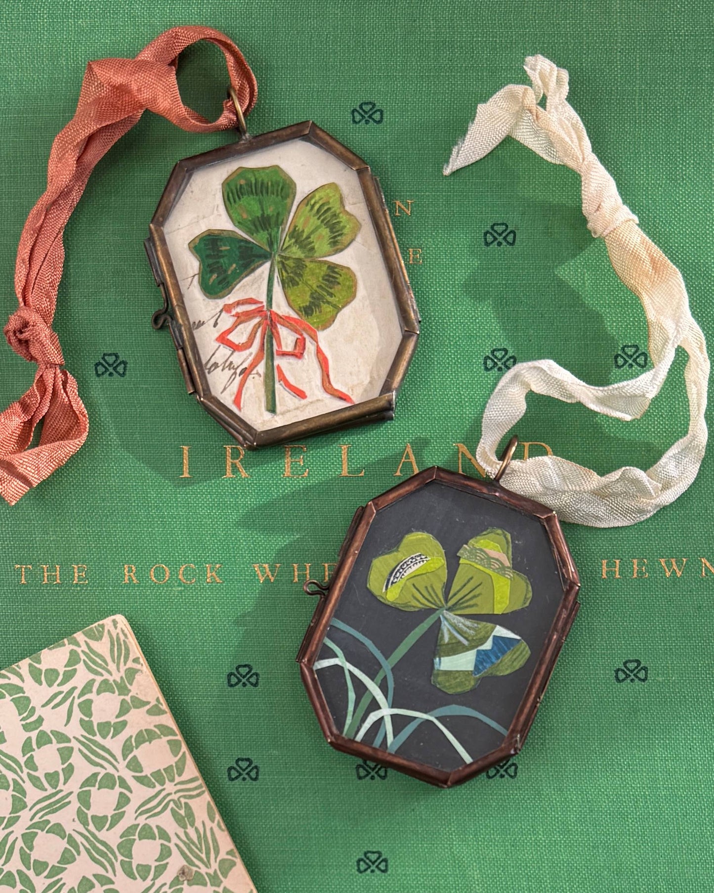 Clover with Bow ~ Art Locket Ornament Garden Handmade 