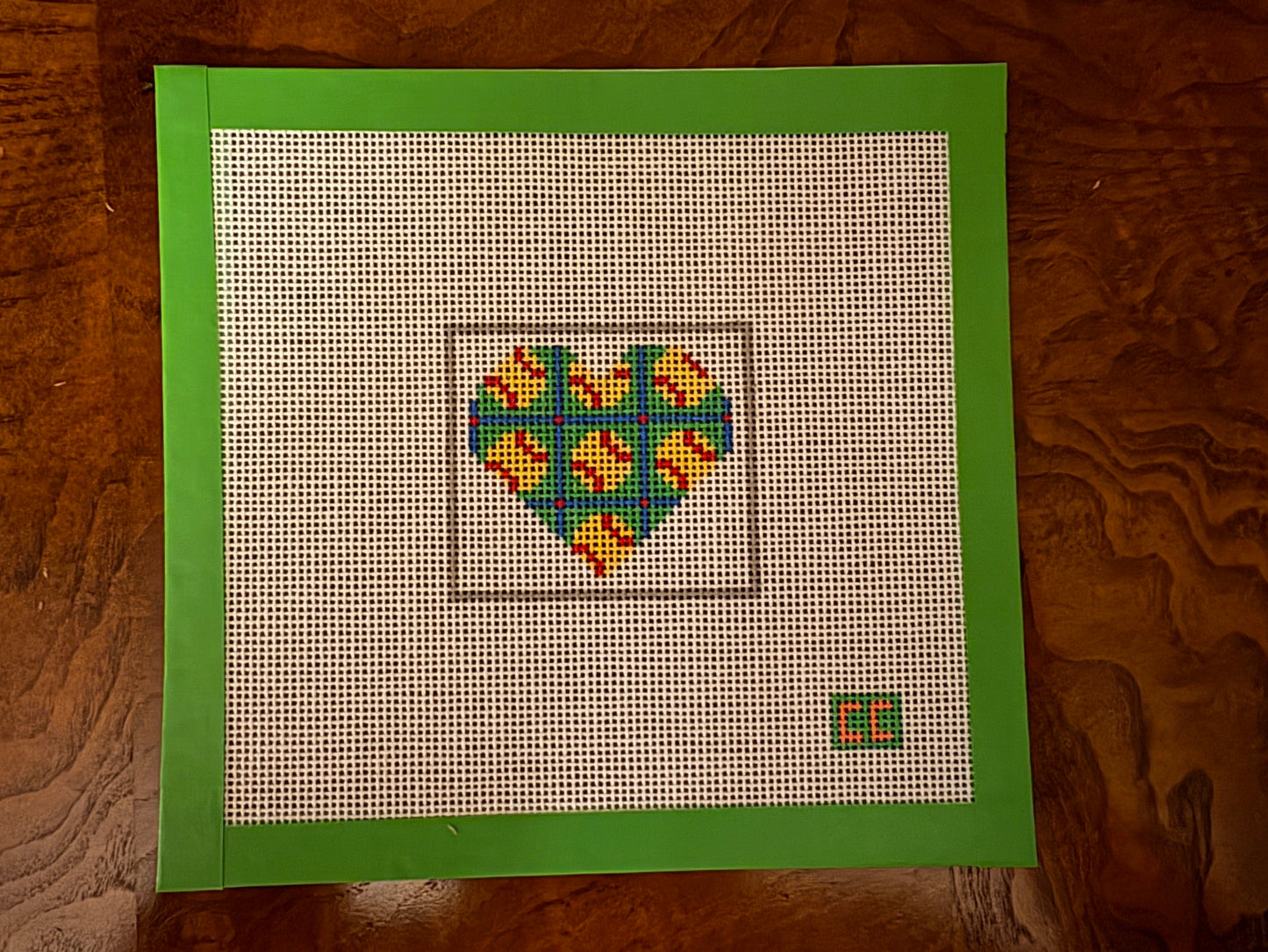 Softball Petite Heart Needlepoint Canvas