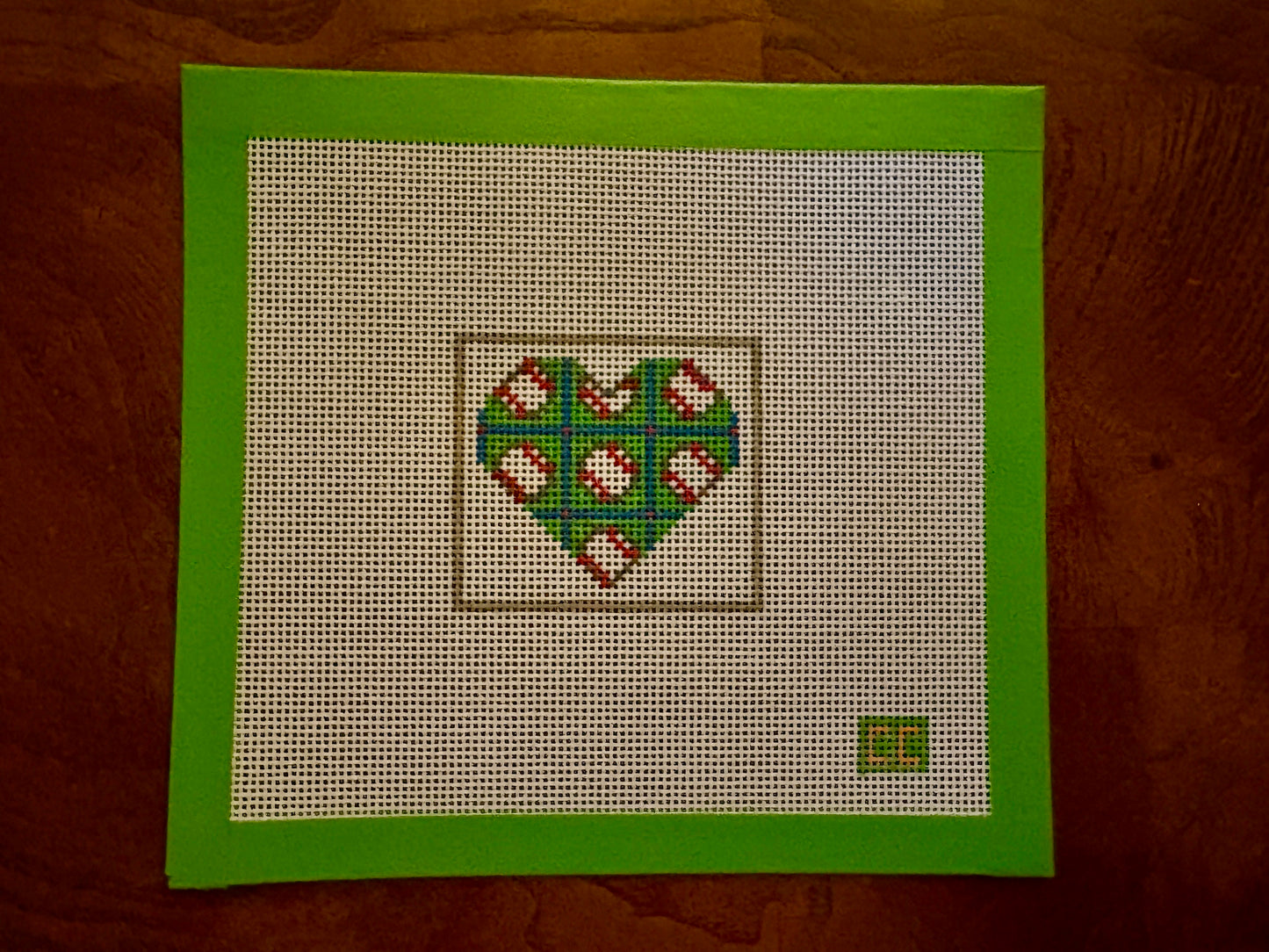 Little League Baseball Petite Heart Needlepoint Canvas