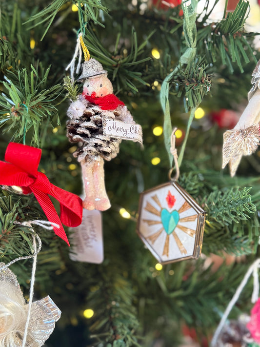 Vintage Pinecone Snowman Ornament