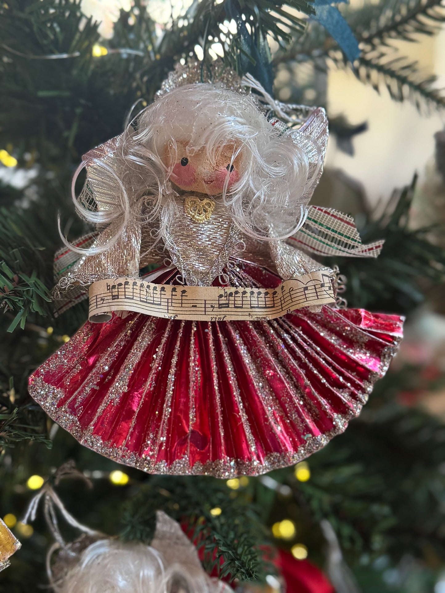 Vintage Angel Ornament -Red