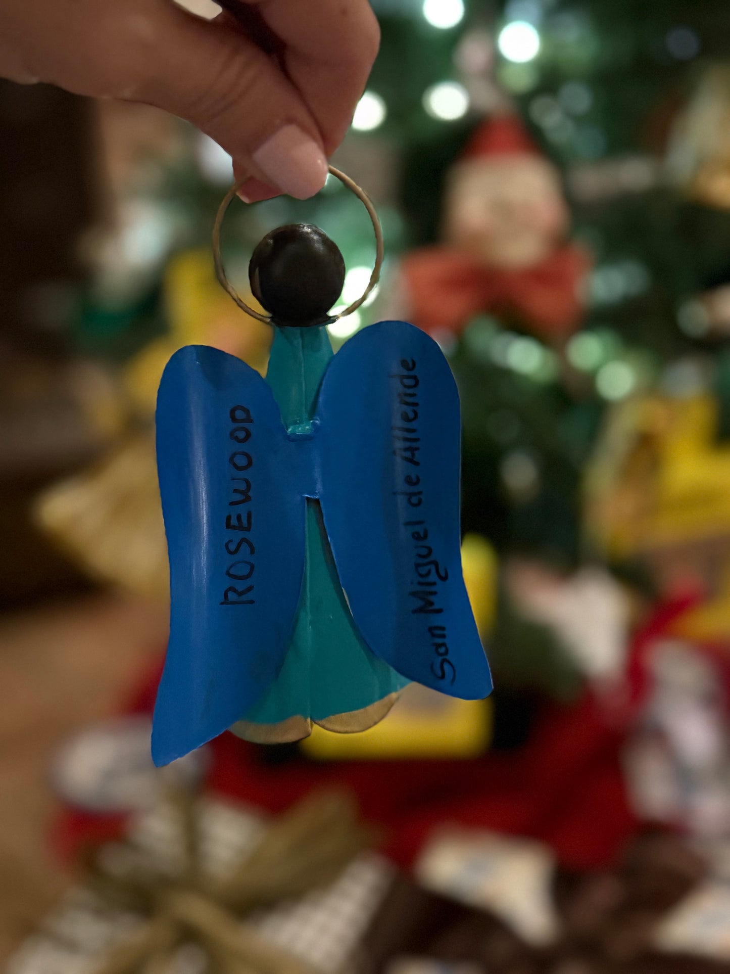 Handmade Angel Ornament on Leather Cording - 2 Tone Blue