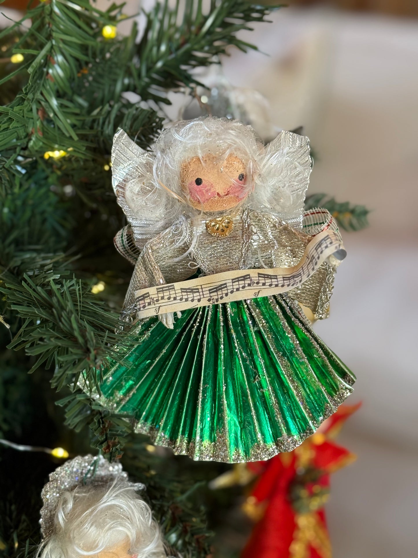 Vintage Angel Ornament -Green