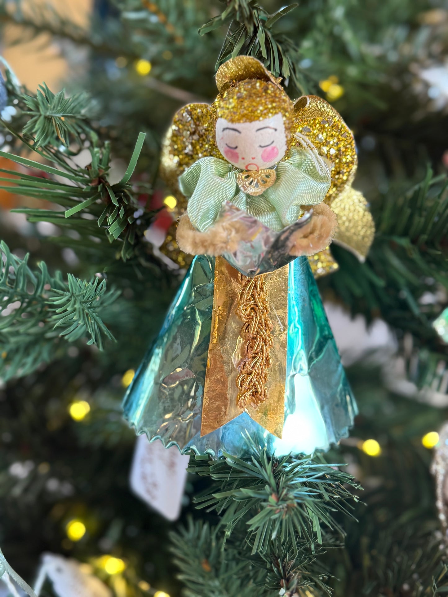 Vintage Blue Choir Angel Ornament