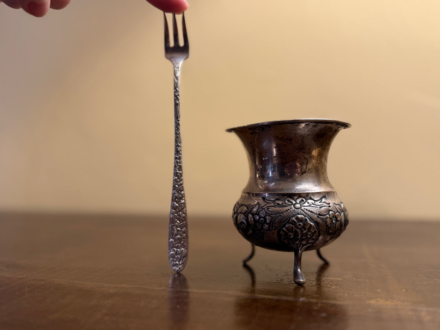 Sterling Footed Embossed Small Vase