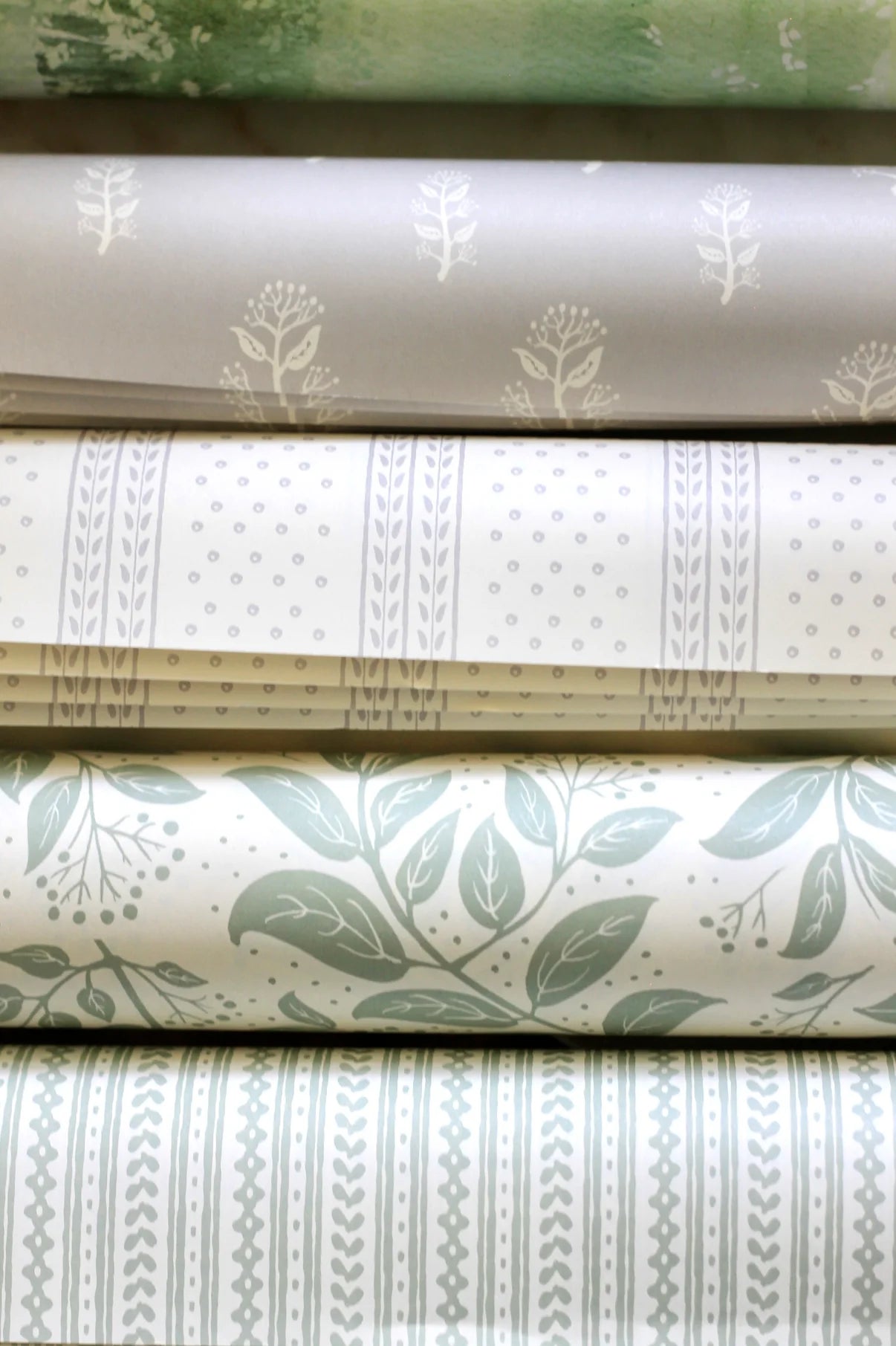 Dot & Leaf Ticking Wrapping Paper in Lilacs
