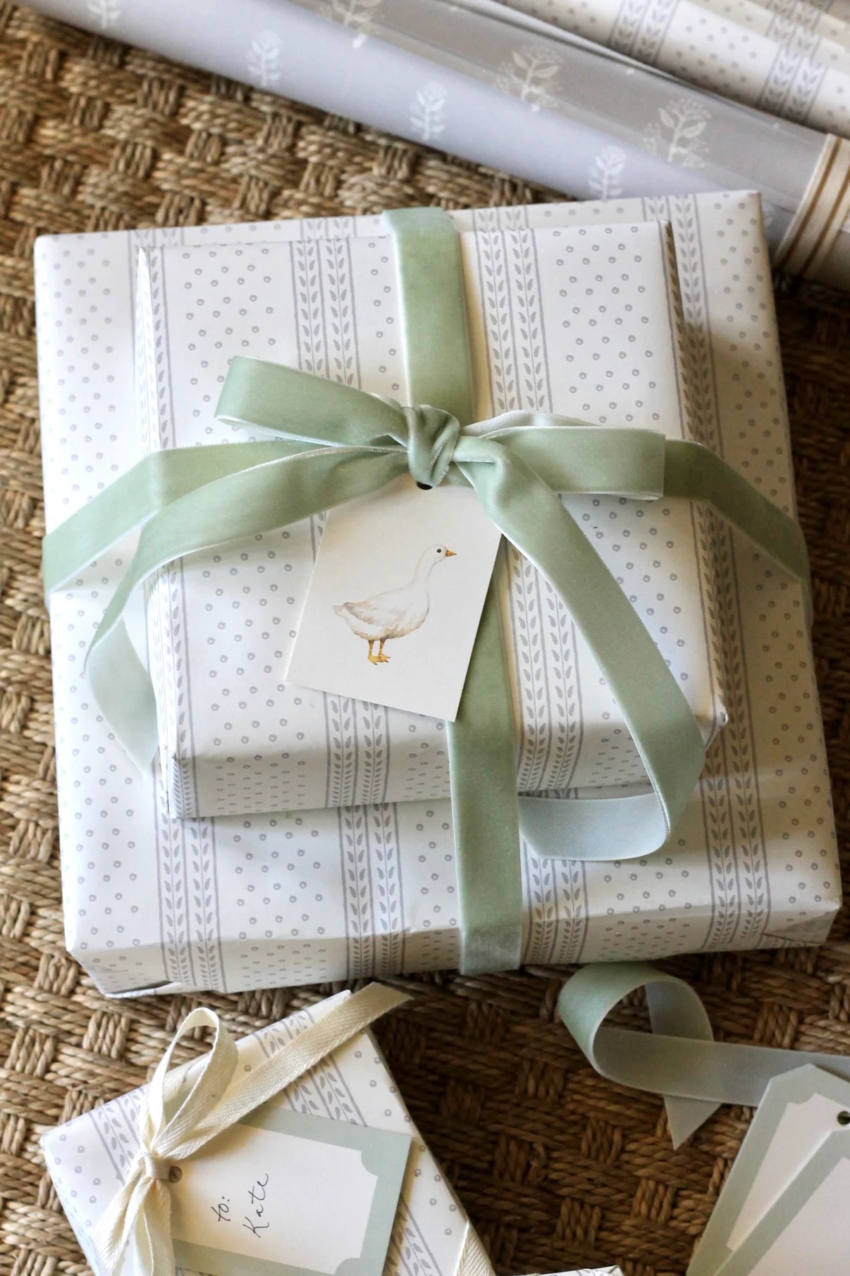 Dot & Leaf Ticking Wrapping Paper in Lilacs