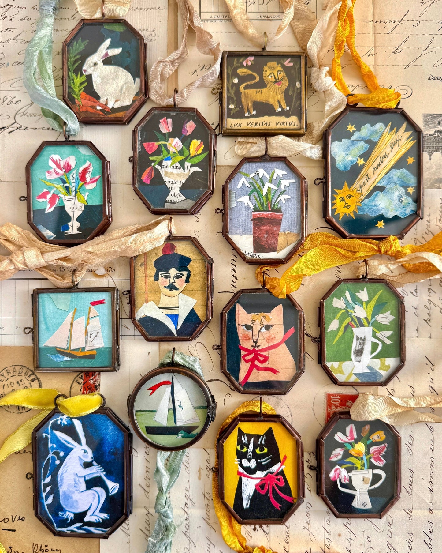 Parrot Tulips ~ Art Locket Ornament Floral Garden Handmade 