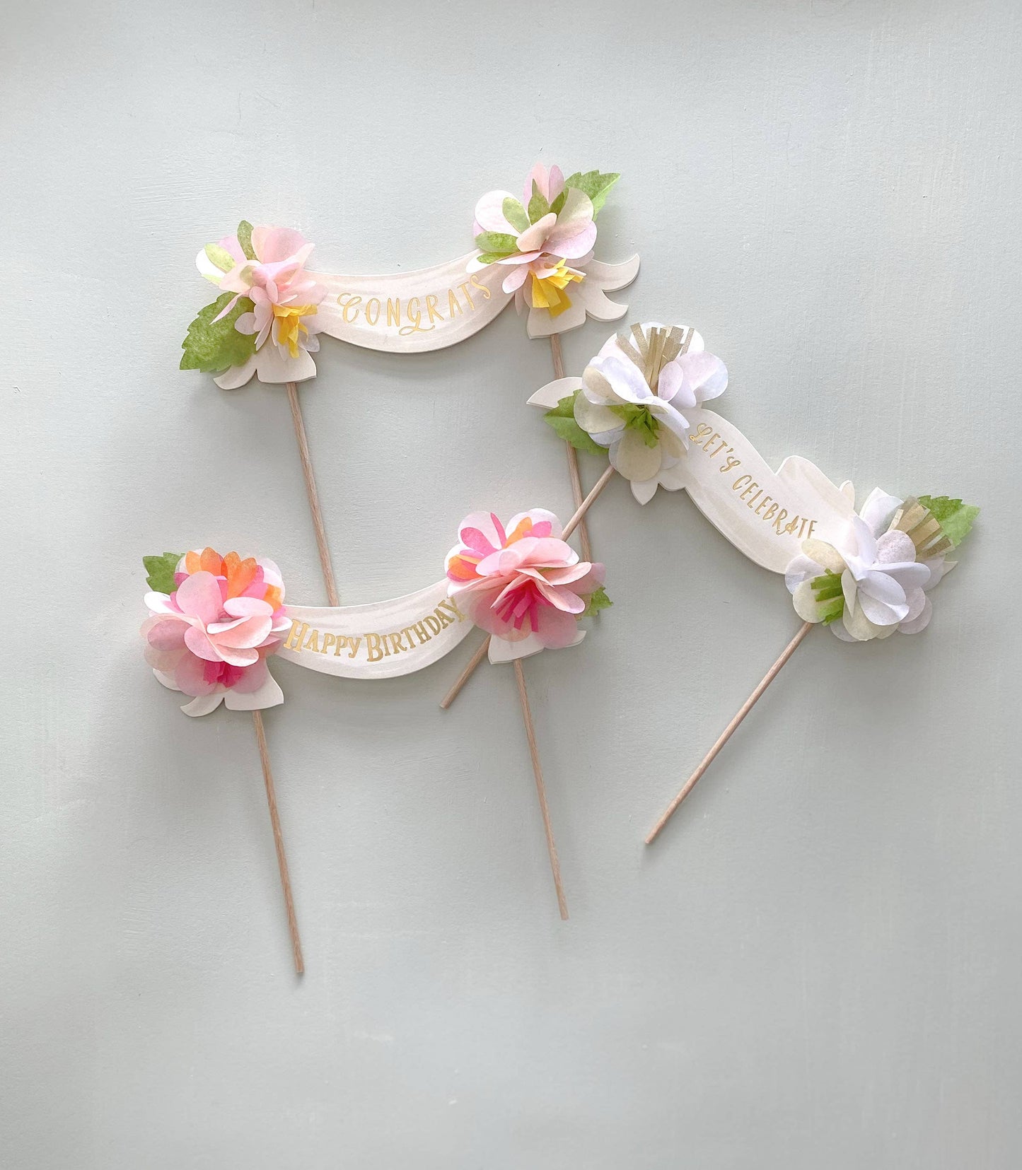 Happy Birthday Cake Topper Multi-Color Paper Flowers