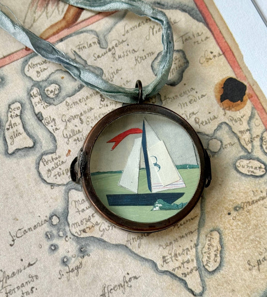 Sail No. 8 ~ Art Locket Ornament Nautical Boat Handmade 