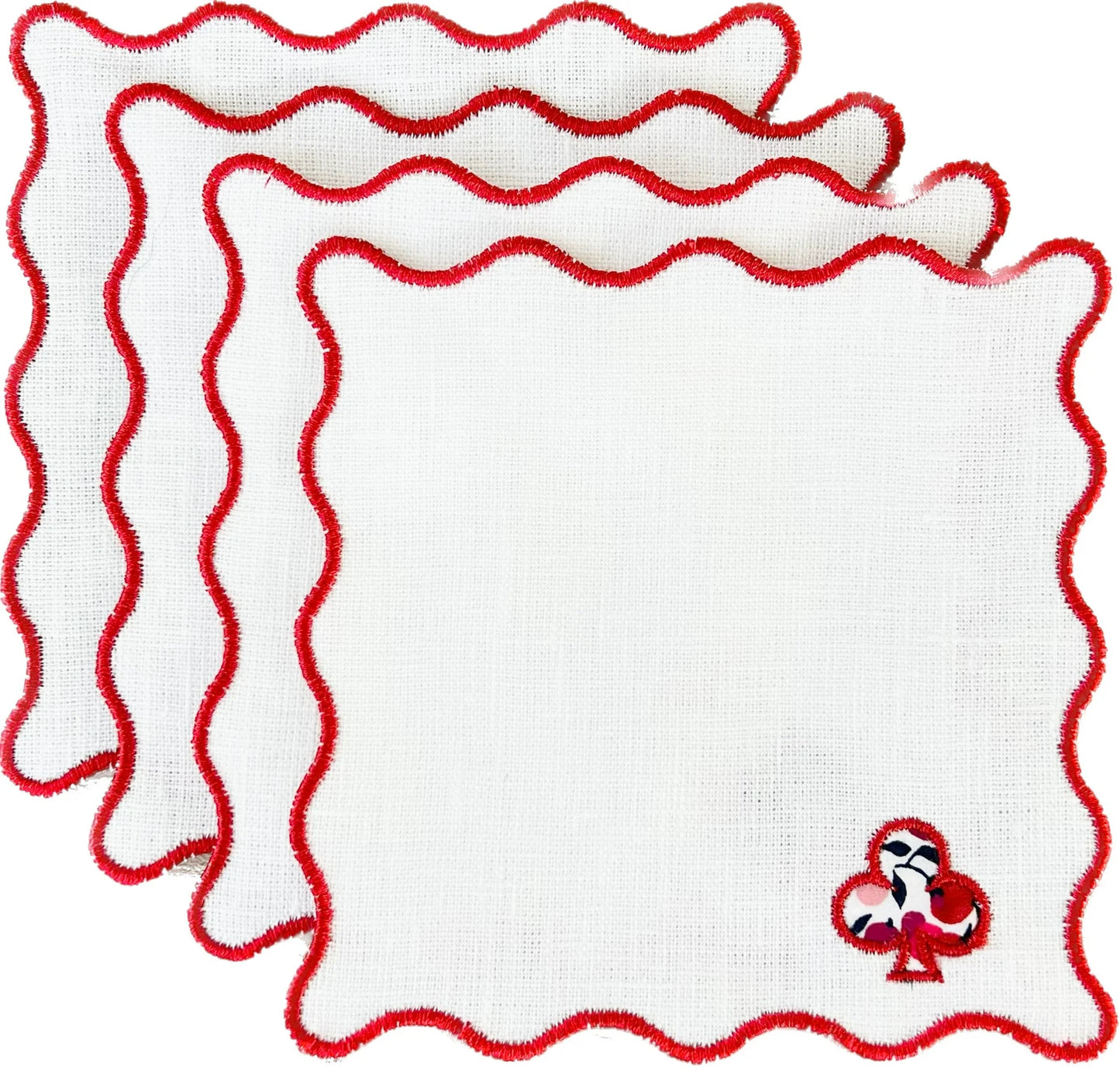 Linen Cocktail Napkins Set: Card Suit Appliqué, Liberty of London Fabric